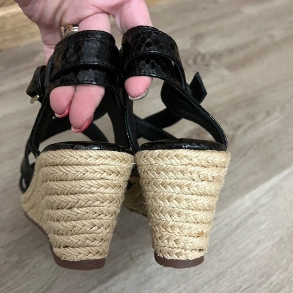 Söfft Black Leather Wedge Sandals with Ankle Closure - Picture 7 of 11